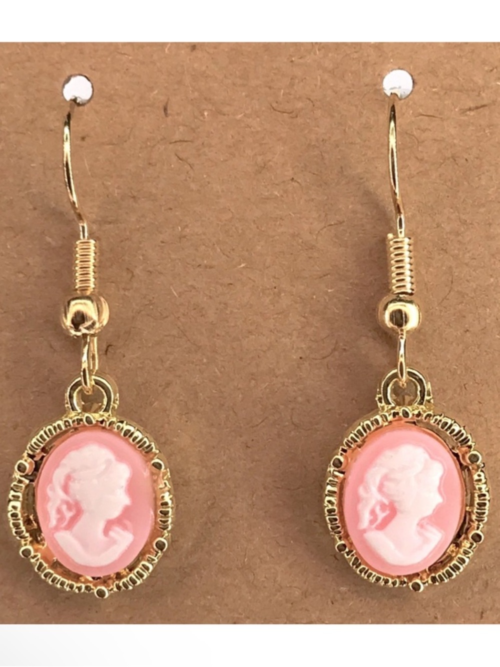 *LAST ONE* Gold and Pink Cameo Earrings Fashion Jewelry Fashion Jewelry